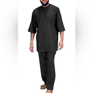 SEA&ALP African Dashiki Men’s Suit Small Black Summer Beachwear New